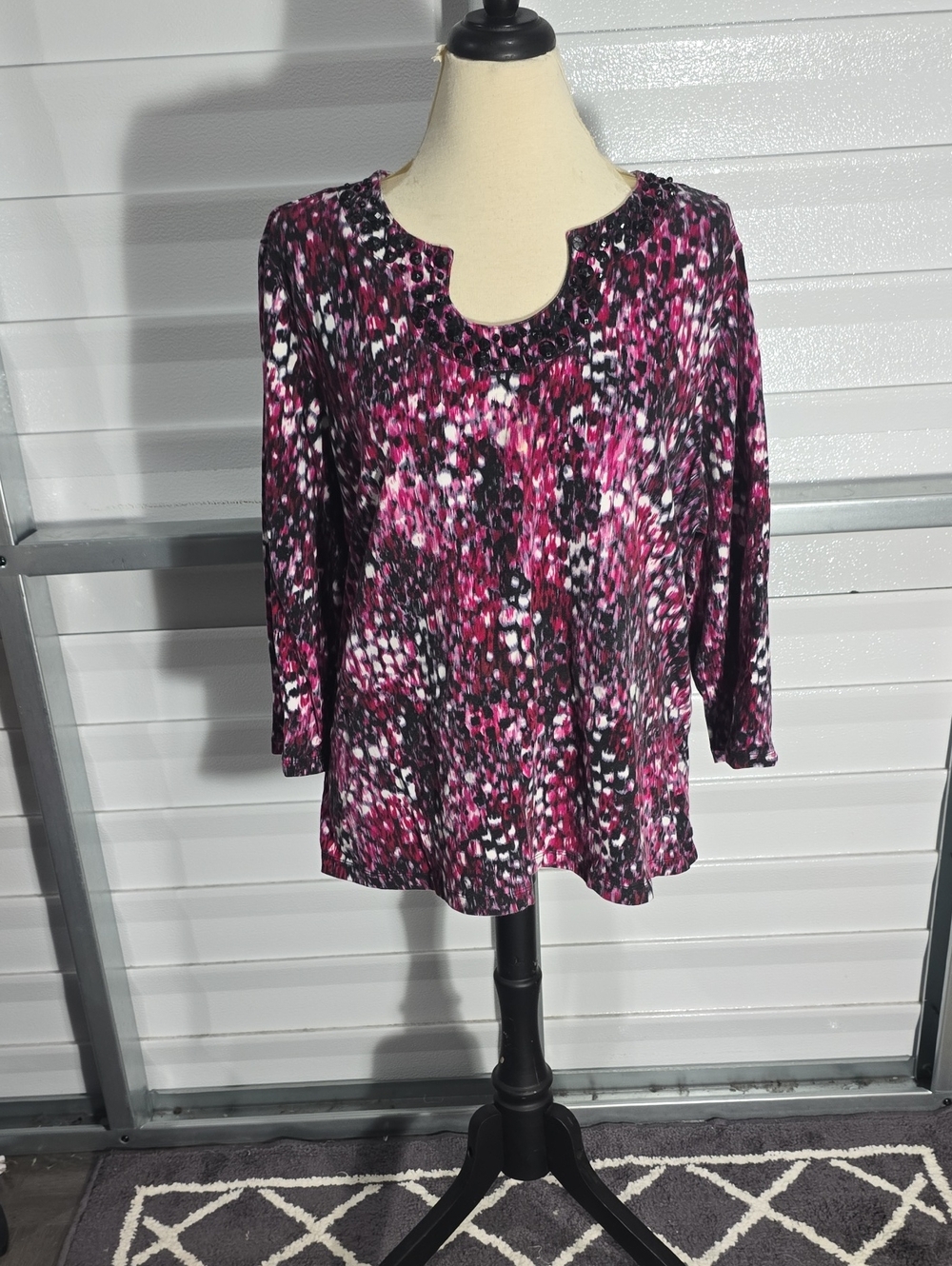 Ruby Rd. Pink & Black Printed Long Sleeve Top Size 3X